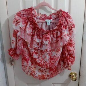Rachel Zoe Peasant Blouse Boho Floral Ruffles Top Size Small